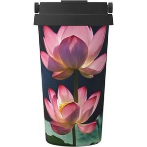 Lotusbloemen roze print reizen koffiemok lekvrije thermosbeker geïsoleerde beker voor kantoor camping