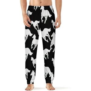 Running Horse Witte Pony Heren Pyjama Broek Zachte Lounge Bottoms Met Pocket Slaap Broek Loungewear