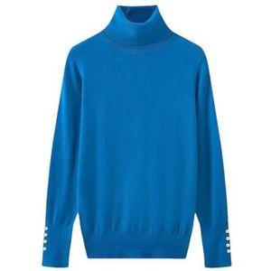 Lmtossey Herfst en winter coltrui dames casual gebreide veelzijdige lange mouwen top, Blauw, M