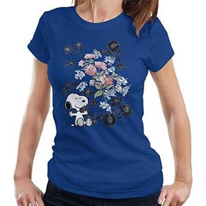 Peanuts Snoopy Flowers T-shirt voor dames, Royal Blauw, L