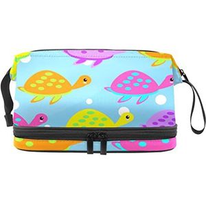 Grote capaciteit reizen cosmetische tas,Schildpad patroon roze geel oranje, make-up tas, waterdichte make-up tas organisator, Meerkleurig, 27x15x14 cm/10.6x5.9x5.5 in