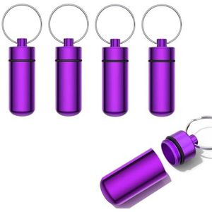 SKYPRO 5 stuks draagbare pillenkoker EHBO-pillencontainer mini pillencontainer waterdichte aluminium sleutelhanger pillendoosje sleutelhanger voor medicijnen, vitamines en supplementen (paars)