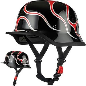 Duitse Motorfiets Half-Shell Helm, ECE-Goedgekeurde Retro Half-Shell Helm, Jethelm Met Vizier, Snelsluiting Voor Cruiser, Chopper, Biker, Bromfiets B,M/(57~58cm)