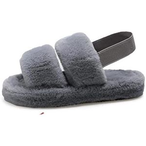 Dames Zomer Slippers Harige winter slippers dia's for vrouwen faux sliders indoor thuis schoenen riem schoenen vrouwelijke casual comfor winter schoenen Sloffen (Color : Grey, Size : 38-39)