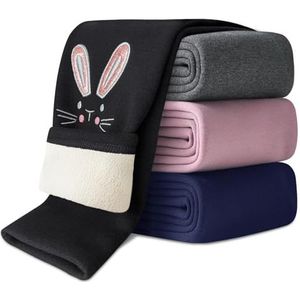 Domee Meisjesleggings gevoerd thermobroek warm winter katoen geborduurd konijn, zwart, 104-110