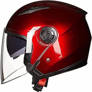 Motorfiets 3/4 Helm Retro Motorhelm Crashhelm DOT/ECE Getest Motorfiets Crashhelm met Dubbel Vizier Jethelm voor Scooter Cruiser Bromfiets voor Mannen Vrouwen H,L=56-57CM
