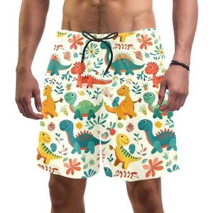 PAFEFO Nieuwigheid boardshorts voor heren, strandvakantie, feest, sneldrogende badpakken met schattige cartoondinosaurusontwerpen, Leuke Cartoon Dinosaurussen, L