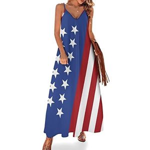 Amerika Amerikaanse vlag vrouwen sling maxi jurken V-hals casual mouwloze verstelbare riem sexy lange jurk