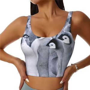 JEJEA Leuke sportbeha met pinguïn 1-print voor dames, yoga-gym draadloze beha-training, met verwijderbare vulling, U-rugontwerp, Zwart, L