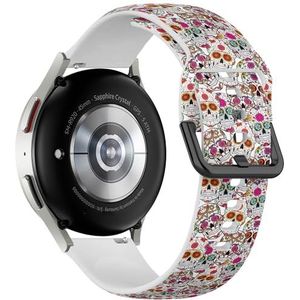Sportieve zachte band compatibel met Samsung Galaxy Watch 6 / Classic, Galaxy Watch 5 / PRO, Galaxy Watch 4 Classic (Halloween Sugar Skulls) siliconen armband accessoire