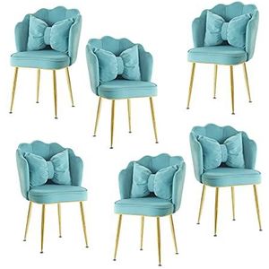 GEIRONV Fluwelen Dining Chair Set van 6, for Woonkamer Slaapkamer Keuken Lounge Stoel Galomoplated Titanium Gold Pen Rugleuning Stoel Eetstoelen (Color : Blue)