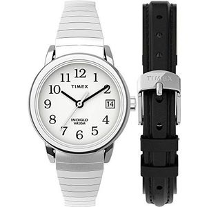 Timex Vrouwen Analoge Quartz Horloge T53822, Zilver-tone Taper/Zwart, riem