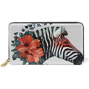 Bloem Zebra Paard Portemonnee voor Vrouwen Lederen Rits Telefoon Portemonnee