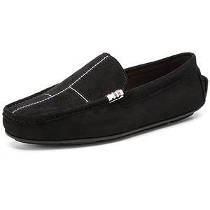 Heren Loafers Schoenen Suède Mocassins Rijden Loafers Rubberen zool Comfortabele platte hak Flexibele mode Instappers (Color : Black, Size : 41 EU)