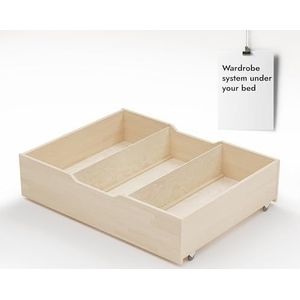 Opberglade onder het bed met wielen en vakken - Houten kist met een hoogte van 23 cm - Opbergdoos onder Kaja en Külli houten bedden van Hansales 90x200