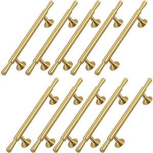 LEJDI 10-pack kast trekt moderne geborsteld messing keukengrepen 13,5 cm gat midden helder goud solide hardware met schroeven voor kledingkast dressoir lade trekt