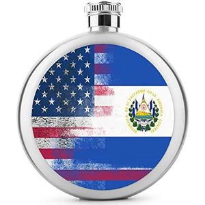 Grunge USA El_Salvador vlag ronde heupfles voor sterke drank draagbare roestvrijstalen zak wijnfles met deksel voor mannen vrouwen 5 oz