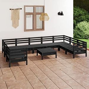 DIGBYS 10 Stuk Tuin Lounge Set Zwart Massief Hout Grenen