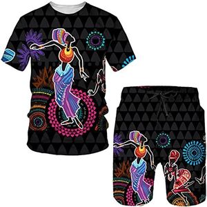 Afrikaanse Dashiki 3D Gedrukt T-Shirt+Shorts Set voor Mannen Zomer Trainingspak Tweedelige Set Casual Outdoor Sportwear Tees Pak, # 4, L