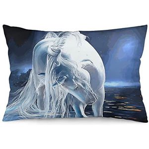 Witte Noble Horse Kussensloop Zachte Gedrukt Kussensloop Kussensloop Kussenbeschermer voor Bank Bed Hotel Decor 30 x 50 cm