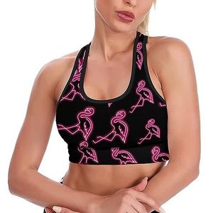 Roze Flamingo Neon Ademend Sport Bras Voor Vrouwen Draadloze Workout Yoga Vest Ondergoed Racerback Crop Tank Top L