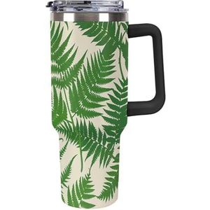 FHESDCW Fern Green Plant Grote Capaciteit Auto Cup 40oz RVS Tumbler met Handvat Geïsoleerde Waterfles met Rietje En Deksel Gedrukt Mokken Past in Auto Bekerhouder