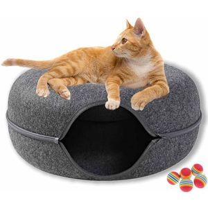 Meowmaze Cat Bed, Meow Maze Tunnel Bed, Zee Four Seasons Utility Cat Tunnel Bed, Detachable Round Felt Cat Tube Play Toy, Washable Interior Cat Play Tunnel (Large,Black)