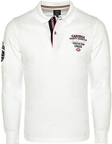 CARISMA - Shirt - Kersrood/Zwart/Wit - Katoen - Knoopsluiting, Polokraag, Lange Mouw