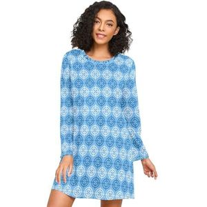 LI ZHI XIN Nachthemd voor dames, lange mouwen, nachthemd, nachthemden, slaapkleding, ronde hals, losse grote maten, nachtkleding, XXXL, blauw, cirkelvormig patroon, Meerkleurig, S