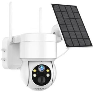 Beveiligingscamera Beveiliging op zonne-energie buitencamera, wifi-domecamera met zonnepaneel, draadloze IP CCTV, oplaadbare batterij van 7800 mA met zonnepaneel en optionele opslag(4MP White Camera)