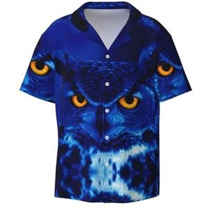 OdDdot Blauwe Uil Print Heren Jurk Shirts Atletische Slim Fit Korte Mouw Casual Business Button Down Shirt, Zwart, M