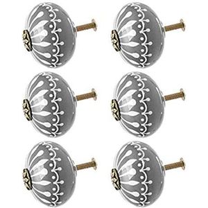 RetroKnobs, kastknoppen, Ronde deurknoppen, 6 stuks lantaarn keramische deurknoppen vintage shabby chic kast lade handgrepen (grijs) / roze (Color : Gray)
