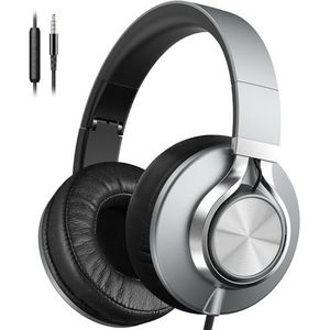 Ailihen Bedrade hoofdtelefoon met microfoon en volumeregeling, over-ear opvouwbare stereoheadset met snoer voor tieners en volwassenen, 3,5 mm voor computers, Chromebooks, tablets (grijs)