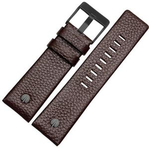 LUGEMA Echt Lederen Band Horlogeband 22 24 26 27 28 30mm Litchi Grain Compatibel Met Diesel DZ4316 DZ7395 DZ7305 Horloge Band Horloge Armband (Color : Brown black buckle, Size : 28mm)