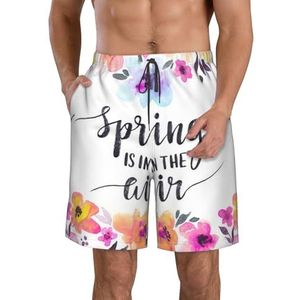JIAWUJYNB Spring is in The Air Print strandshorts voor heren, lichtgewicht, sneldrogend trekkoord zwembroek met zakken, Wit, S