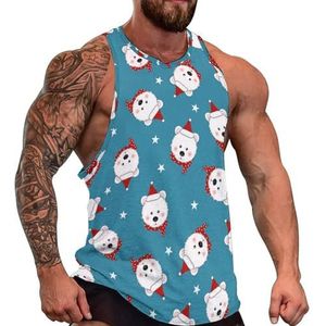Witte beer kerstman heren tanktop grafische mouwloze bodybuilding T-shirts casual strand T-shirt grappige sportschool spier