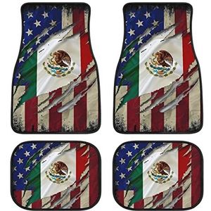 Vintage USA Mexico Vlag Universele Auto Vloermatten 4 Stuk Voor & Achter Set Anti Slip Voet Tapijt Voor De Meeste Auto