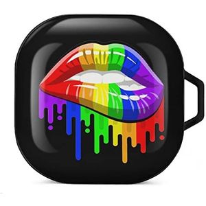LGBT Gay Pride Regenboog Lippen Oordopjes Hoesje Compatibel met Samsung Hard Shell Beschermhoes Zwart-Stijl