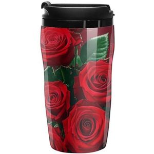 FHECVBN Koffie Cup Dubbelwandige Reizen Mok Rood En Rozen Geïsoleerde Koffie Mokken Met Deksel Tumbler Cup Grappige Koffiekopjes Houden Dranken Koud En Warm 250ml