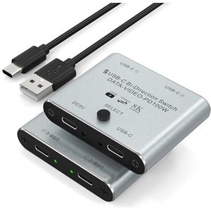 8K USB C Switch USB C Switcher voor 2 computers - Bi Directionele USB C KVM Switch Splitter voor 8K@60Hz/4K@144Hz video-overdracht+100W opladen+10Gbps data, met stroomkabel