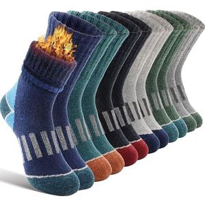 EBMORE Kinder Jongens Meisjes Sokken Merino Wandelsokken Sportsokken Wol Sokken Warme Thermosokken Wintersokken Dikke Kerstsokken Cadeaus Kindersokken 6 Paar (Geometrie, 8-12 Jaar)