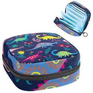 Opbergtas voor maandverband, menstruatiecup zakje tampon tas, menstruatiepads houder organizer voor vrouwen meisjes, dinosaurus marineblauw