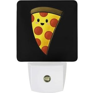 Leuke Cartoon Pizza Warm Wit Nachtlampje Plug In Muur Schemering naar Dawn Sensor Lichten Binnenshuis Trappen Hal