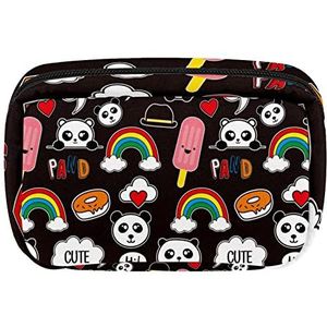 Reis Gepersonaliseerde Make-up Tas Cosmetische Tas Toiletry tas voor vrouwen en meisjes Regenboog Kleurrijke Leuke Panda Patroon, Meerkleurig, 17.5x7x10.5cm/6.9x4.1x2.8in