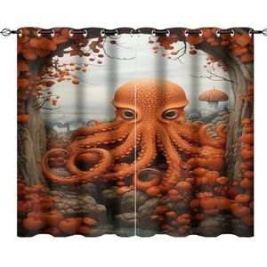 AEMYSKA Rustieke Octopus Thermische Geïsoleerde Tule Verduisterende Gordijnen Oranje Natuur Dier Moderne Bloem Kamer Verduistering Warmte-isolerende Gordijnen Gordijnen Gordijnen voor Slaapkamer 2