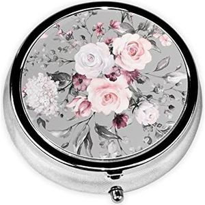 Plant Bloemen Bloemen Print Pillendoos 3 Compartiment Kleine Pil Case met Spiegel Pil Organizer voor Outdoor Reizen Pocket Purse