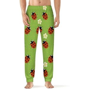 Lieveheersbeestjes met bloemen heren pyjama broek zachte lange pyjama broek elastische nachtkleding broek 4XL