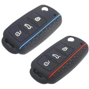 Sleutelbehuizing houder 3-knops Siliconen Sleutelhoes Autosleutelhoes Voor Leon Voor Ibiza Sleutelbehuizing(Red and Blue)