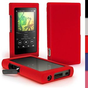 igadgitz U6413 Rood siliconen hoesje hoes case cover compatibel met Sony Walkman NW-A35 NW-A40 NW-A45 MP3-speler + beschermfolie