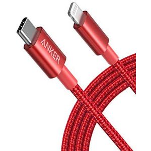 Anker Nieuw nylon USB-C naar Lightning oplaadkabel voor (6ft, MFi gecertificeerd) voor iPhone 13/13 Pro/12 Pro Max /12/11/X/XS/XR/8 Plus/AirPods Pro, ondersteunt voeding (6ft, rood)